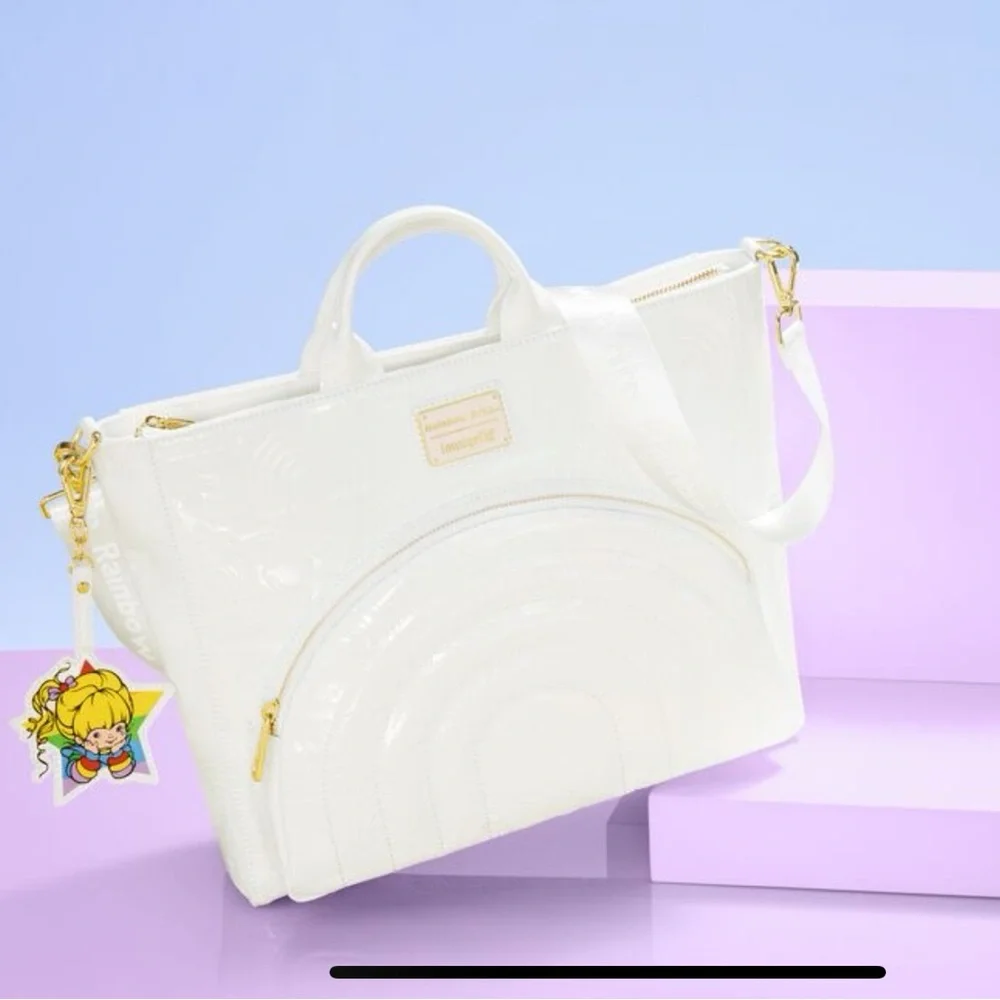 Loungefly Rainbow Brite Iridescent Convertible Tote and Bag Charm NWT